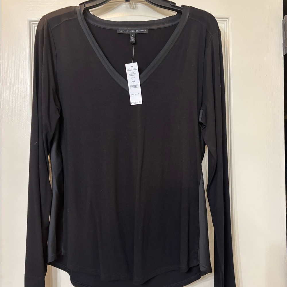 White House Black Market black Long Sleeve V-Neck Top